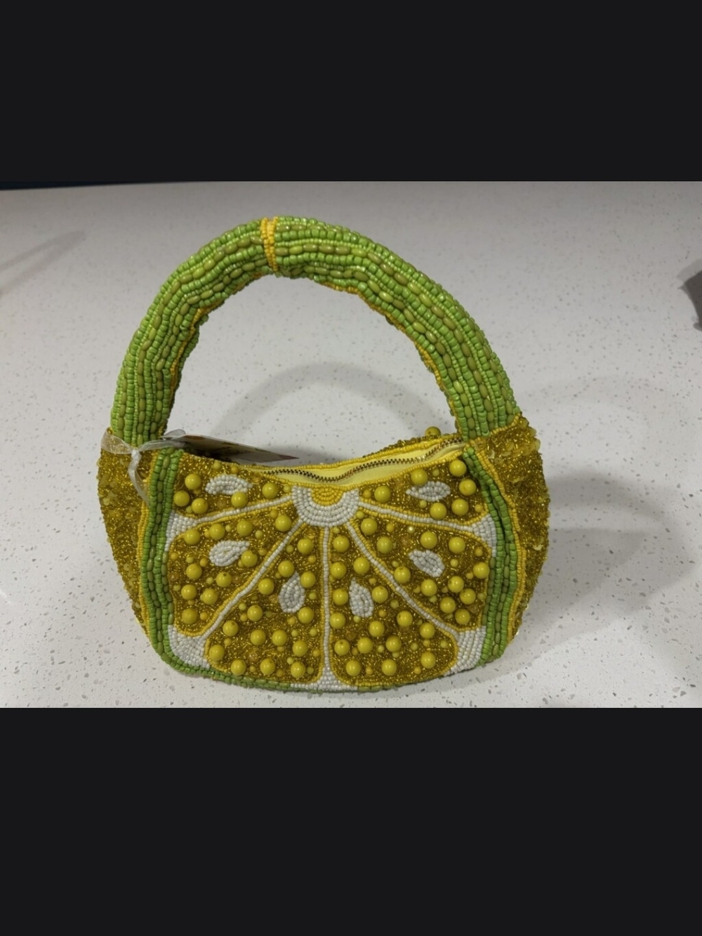 Yellow Beaded Lemon Wristlet Clutch